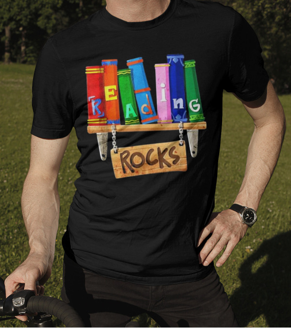 Reading Rocks Books Shelf Colorful Letters T-Shirt