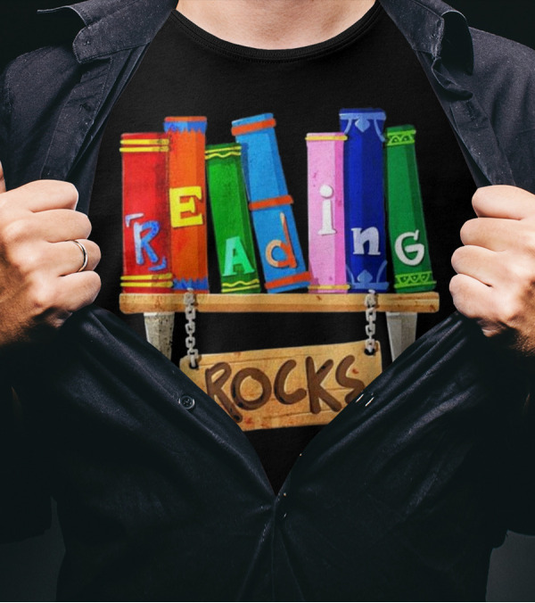 Reading Rocks Books Shelf Colorful Letters T-Shirt