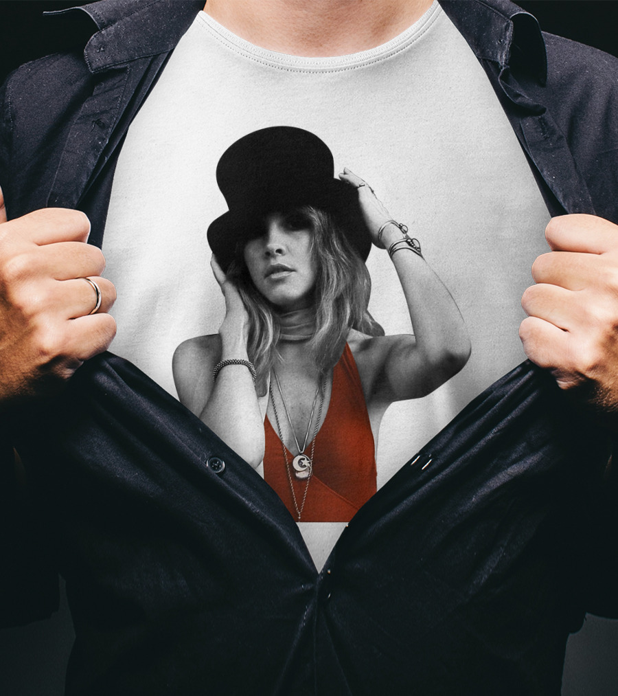 Fw 7 Stevie Nicks Vintage Red Dress And Black Top Hat T-Shirt