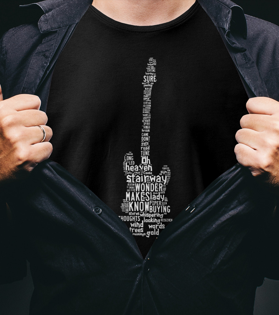Stairway LZ 70's Words Guitar Heaven T-Shirt