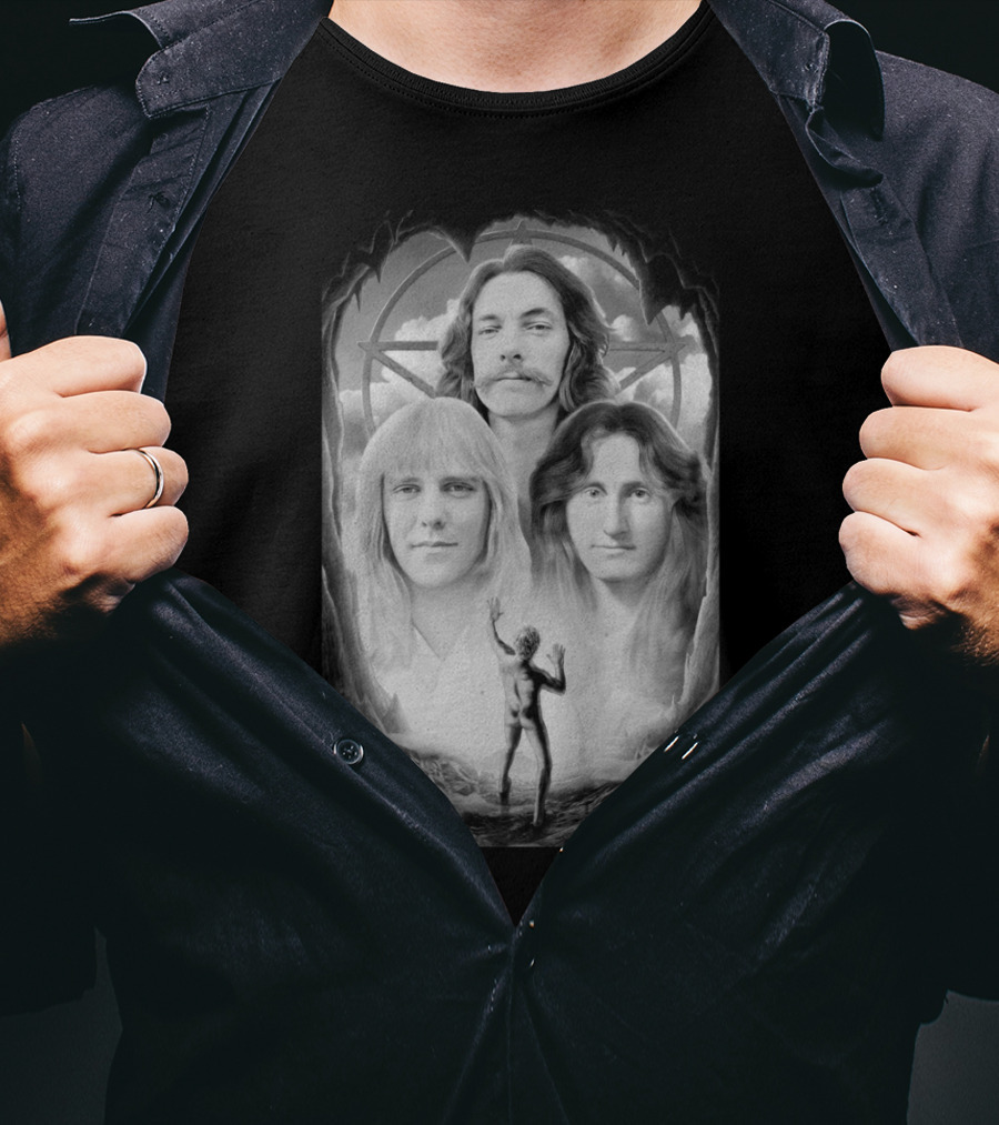 Rush Band Members With Starman Symbol And Celestial Background T-Shirt