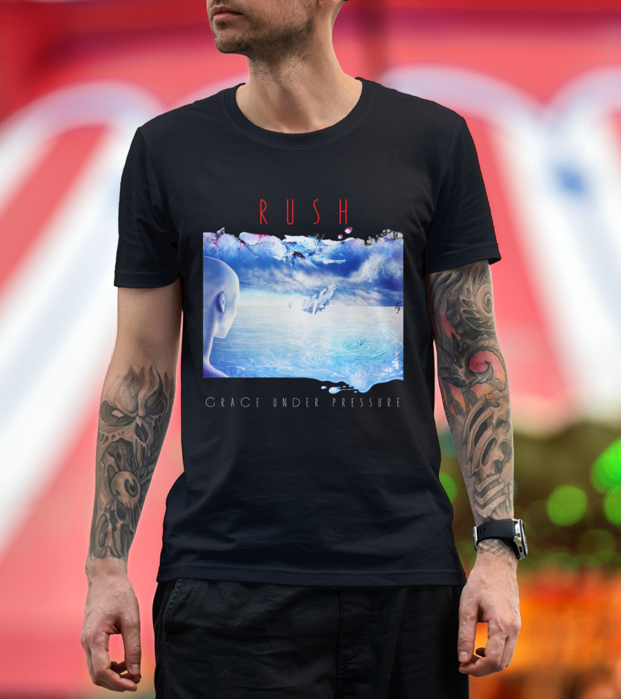 Rush Grace Under Pressure Album Cover Art with Surreal Ocean and Sky T-Shirt
