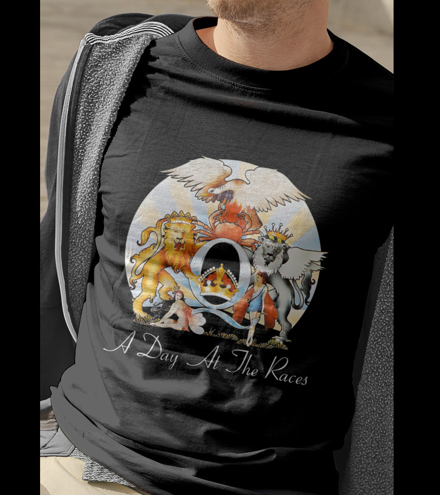 Queen A Day At The Races Album Cover Artwork With Lion And Griffin T-Shirt