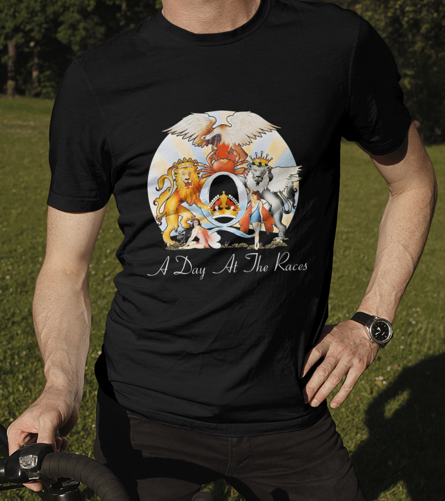 Queen A Day At The Races Album Cover Artwork With Lion And Griffin T-Shirt