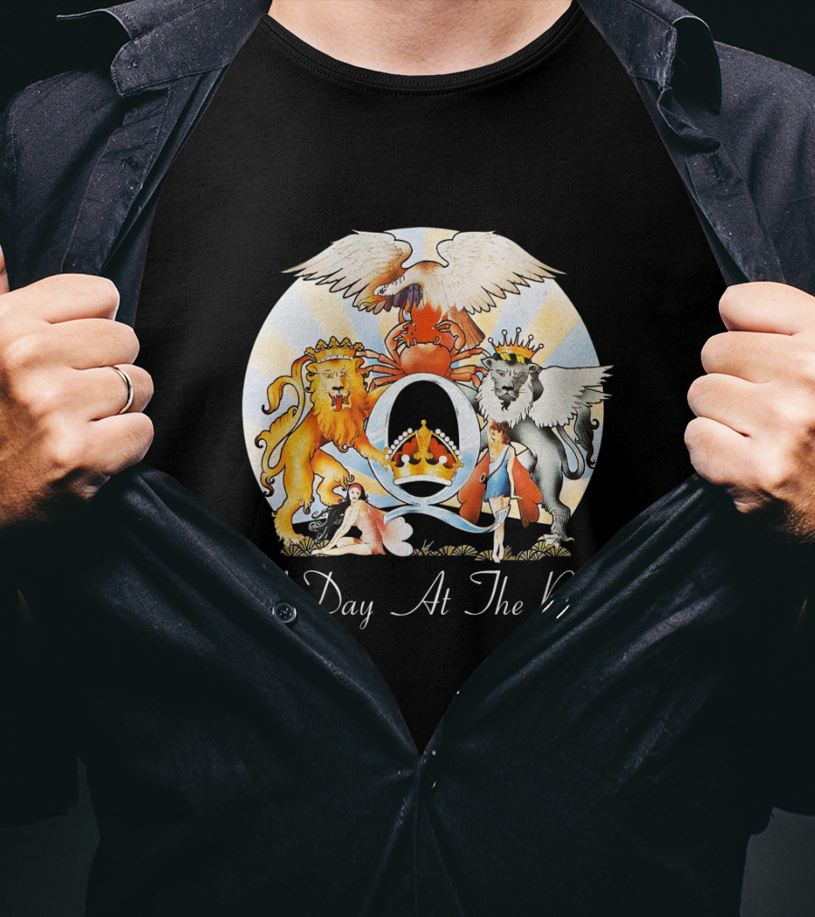 Queen A Day At The Races Album Cover Artwork With Lion And Griffin T-Shirt