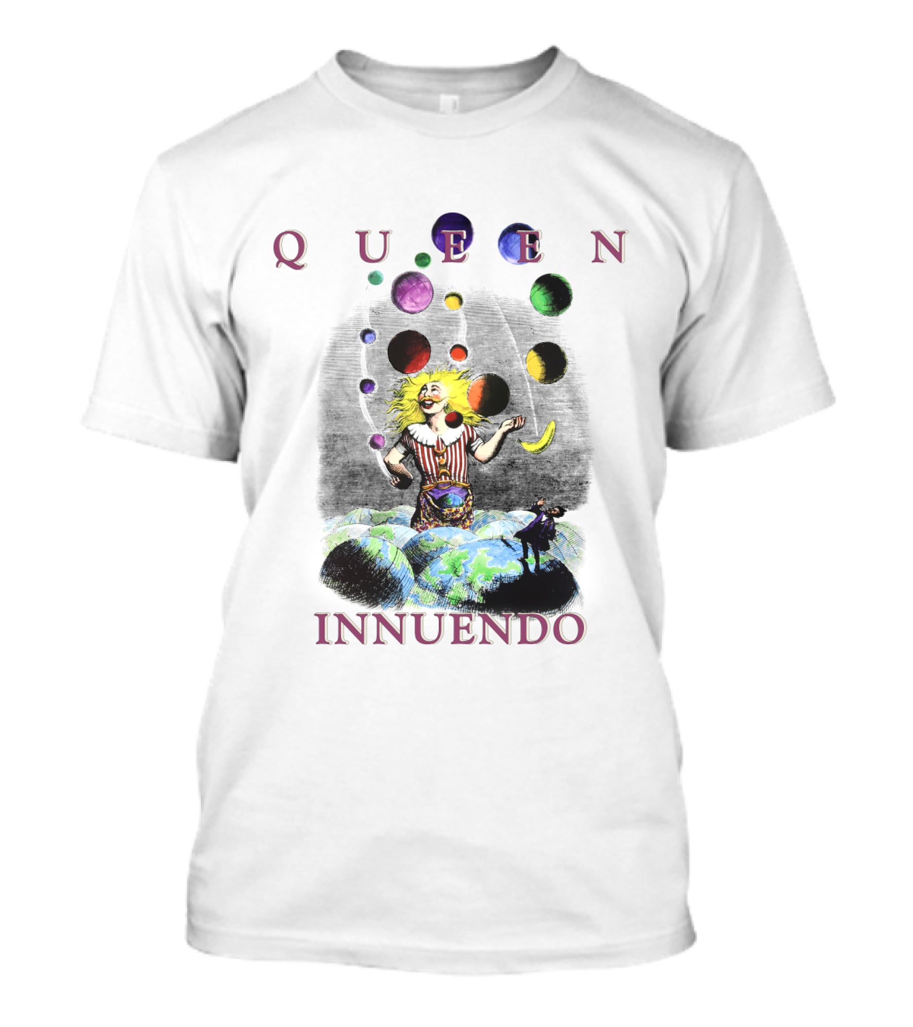 Queen Innuendo Juggling Planets And Moons Clown Surreal Artwork T-Shirt