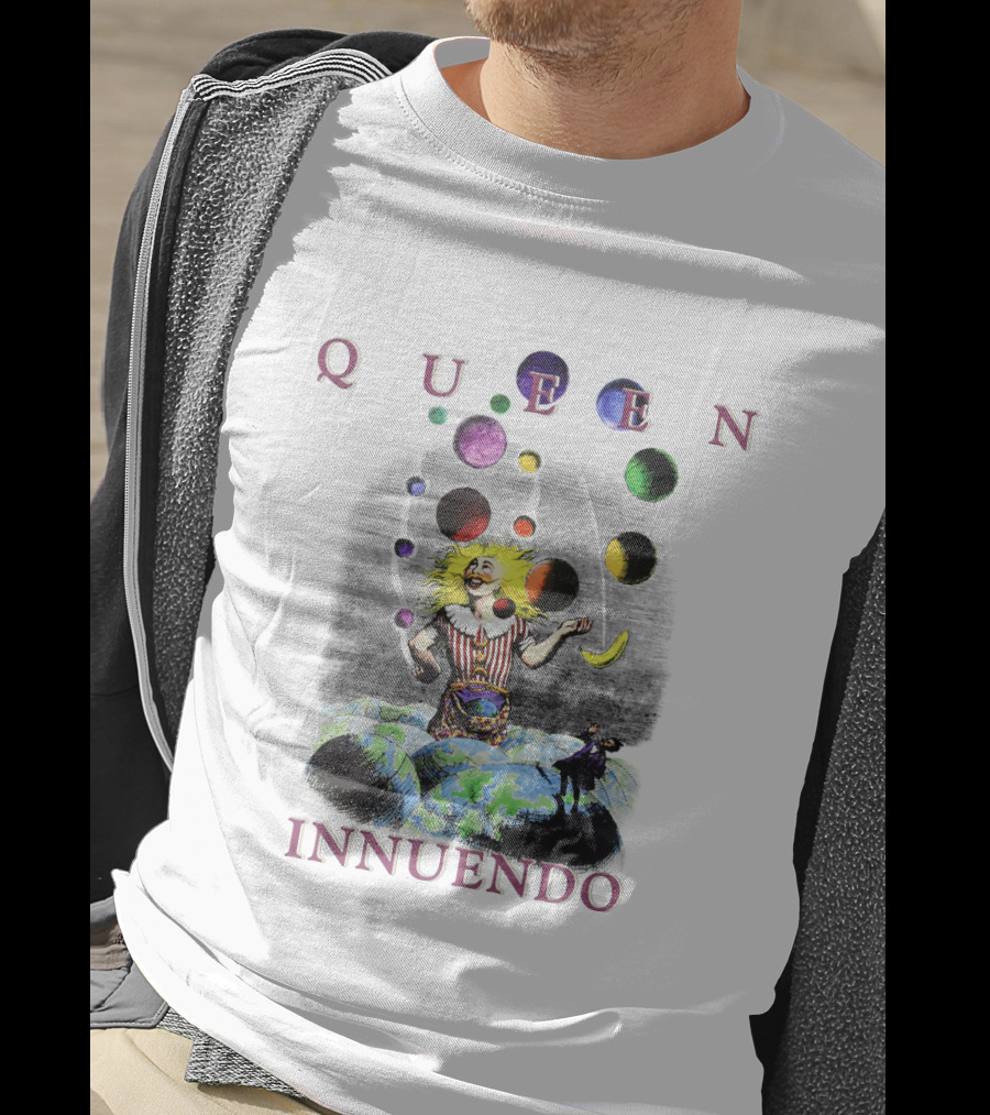 Queen Innuendo Juggling Planets And Moons Clown Surreal Artwork T-Shirt