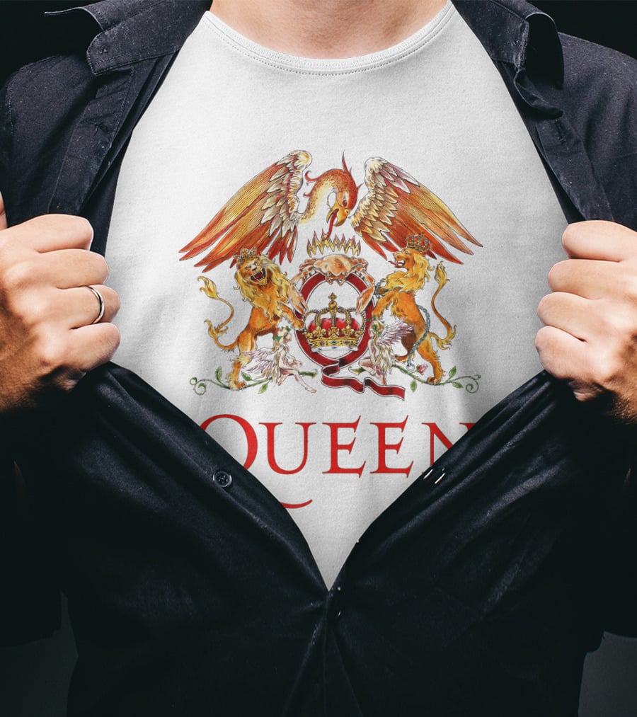 Queen Band Crest Logo With Lions And Phoenix T-Shirt