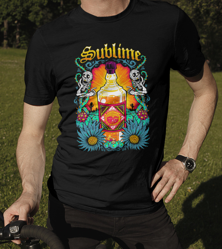 Sublime Tequila Bottle With Skeletons And Flowers T-Shirt