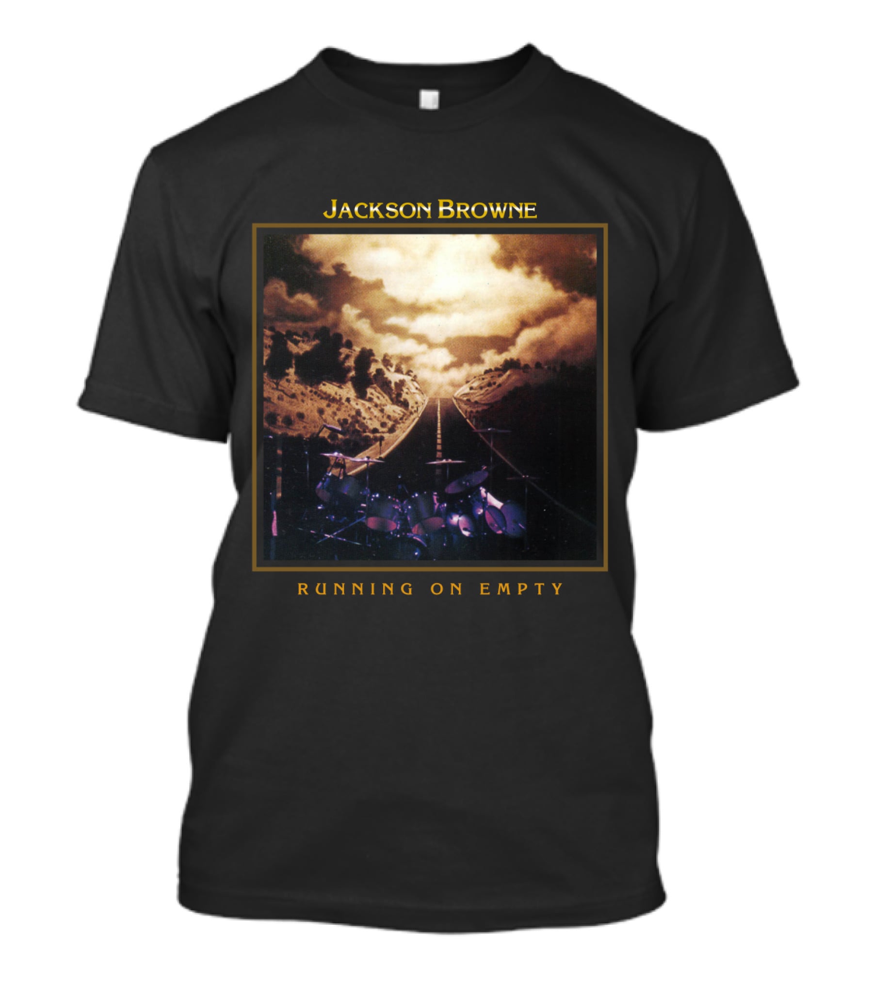 Jackson Browne Running On Empty Album Cover Scenic Road And Drum Set T-Shirt