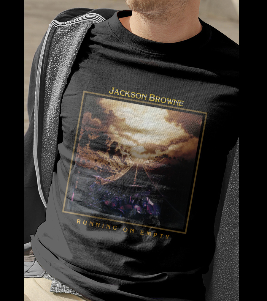 Jackson Browne Running On Empty Album Cover Scenic Road And Drum Set T-Shirt