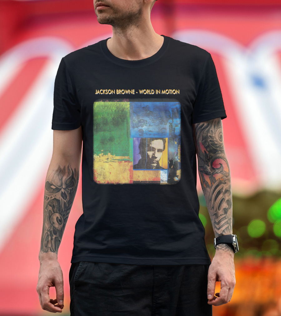 Jackson Browne World In Motion Album Cover Collage T-Shirt