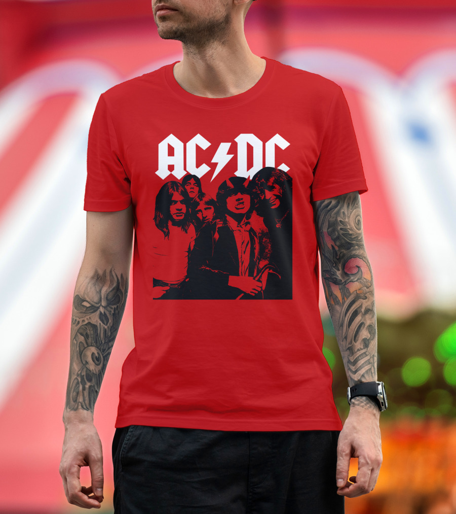 Acdc Band Classic Members Black And White Photo Vintage Style T-Shirt