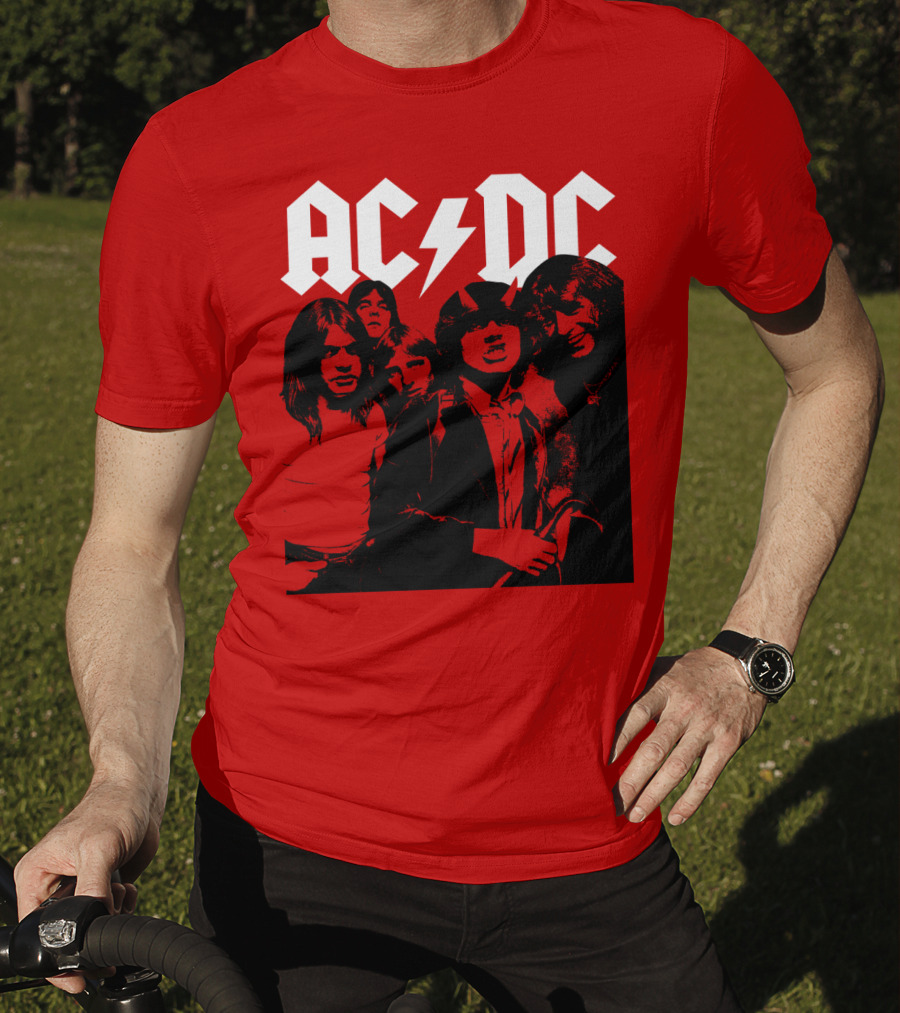 Acdc Band Classic Members Black And White Photo Vintage Style T-Shirt