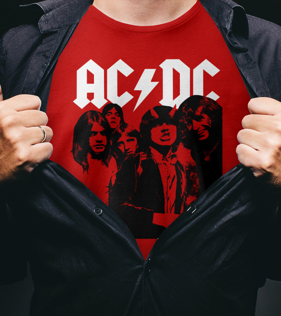 Acdc Band Classic Members Black And White Photo Vintage Style T-Shirt