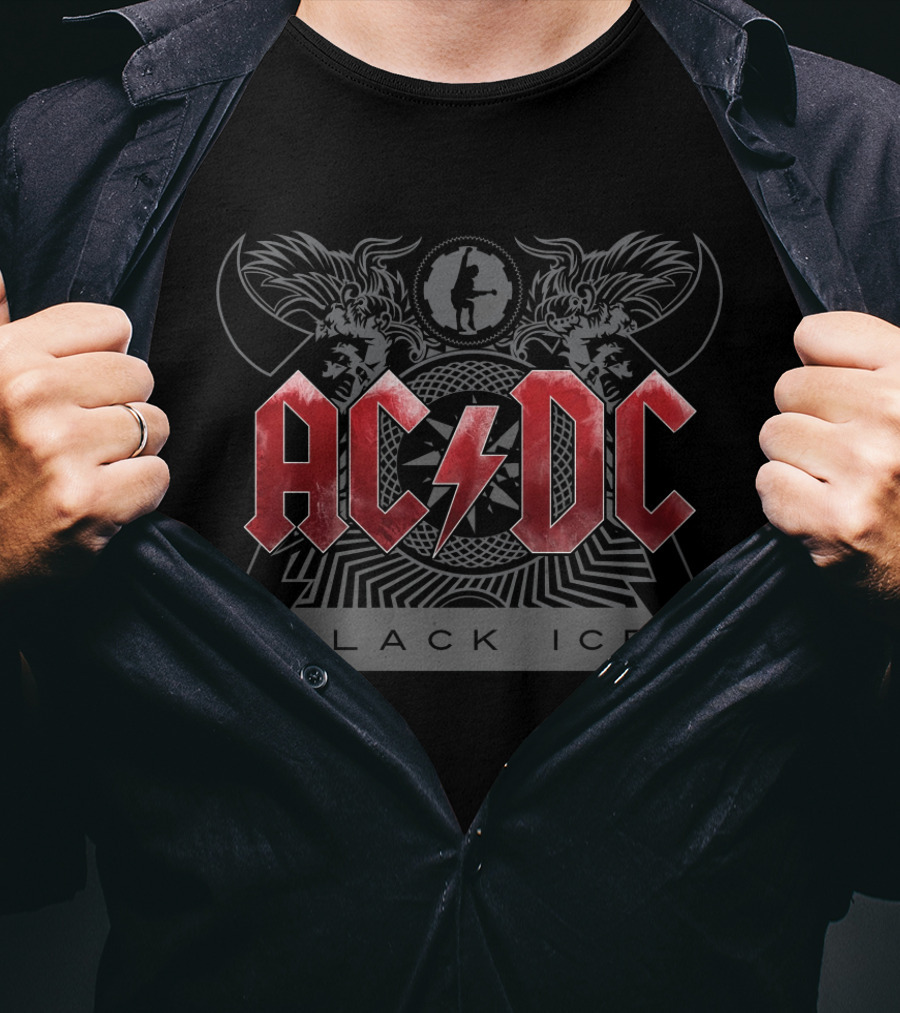Acdc Black Ice Logo With Red Thunderbolt T-Shirt