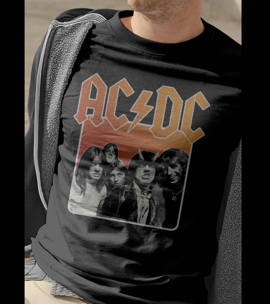 Acdc Band Photo Logo With Lightning Bolt And Band Members T-Shirt
