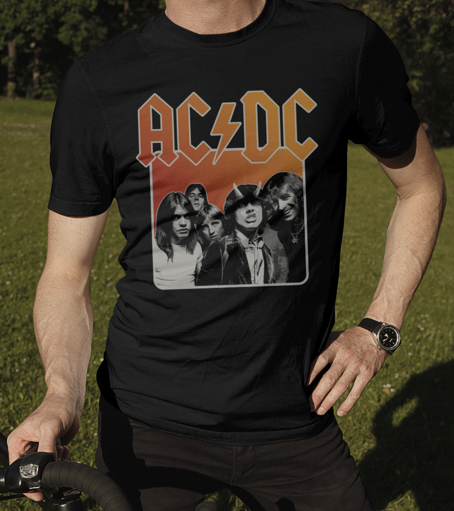 Acdc Band Photo Logo With Lightning Bolt And Band Members T-Shirt
