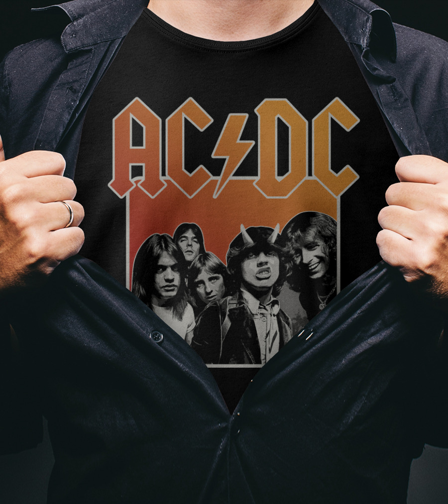 Acdc Band Photo Logo With Lightning Bolt And Band Members T-Shirt
