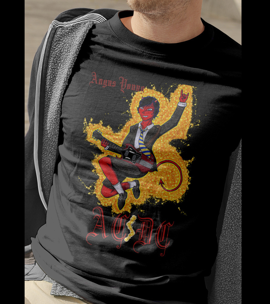 Acdc Angus Young Devil Rock Guitar Poster T-Shirt