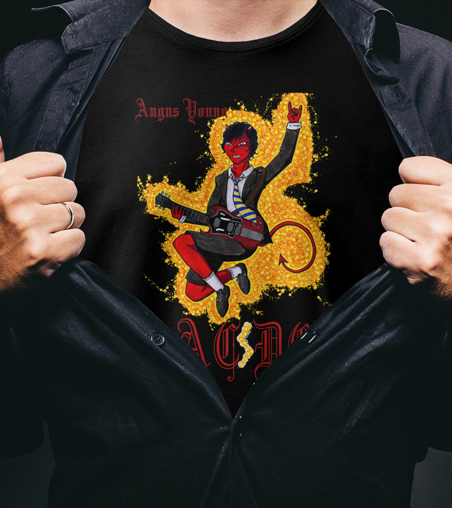 Acdc Angus Young Devil Rock Guitar Poster T-Shirt