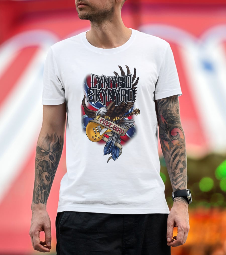 Lynyrd Skynyrd Free Bird Eagle With Guitar And Flags T-Shirt