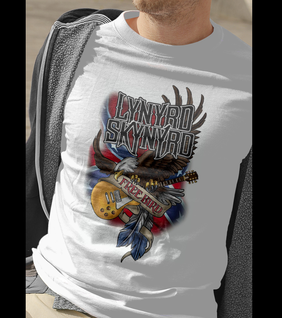 Lynyrd Skynyrd Free Bird Eagle With Guitar And Flags T-Shirt