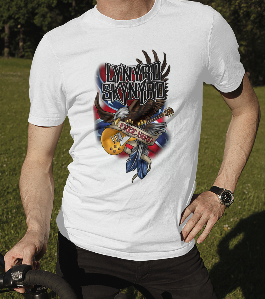Lynyrd Skynyrd Free Bird Eagle With Guitar And Flags T-Shirt
