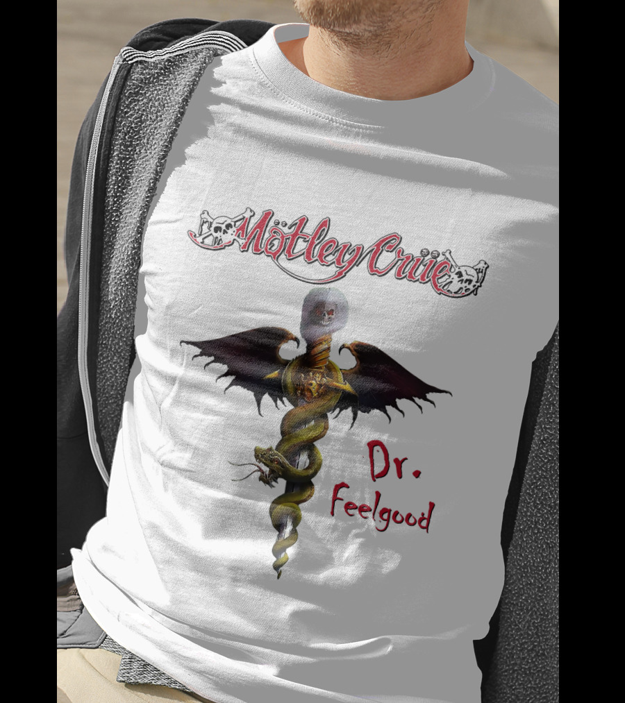 Mötley Crüe Dr. Feelgood Snake And Skull Caduceus Artwork T-Shirt