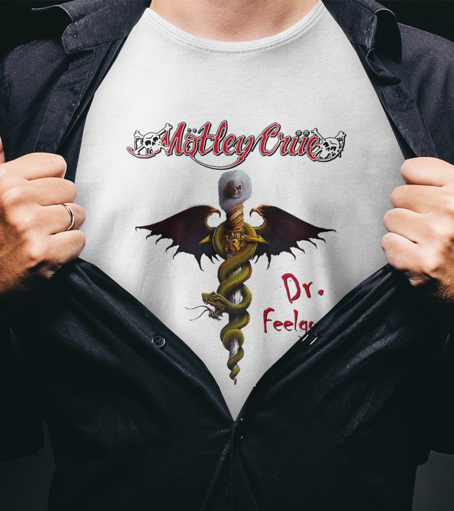 Mötley Crüe Dr. Feelgood Snake And Skull Caduceus Artwork T-Shirt