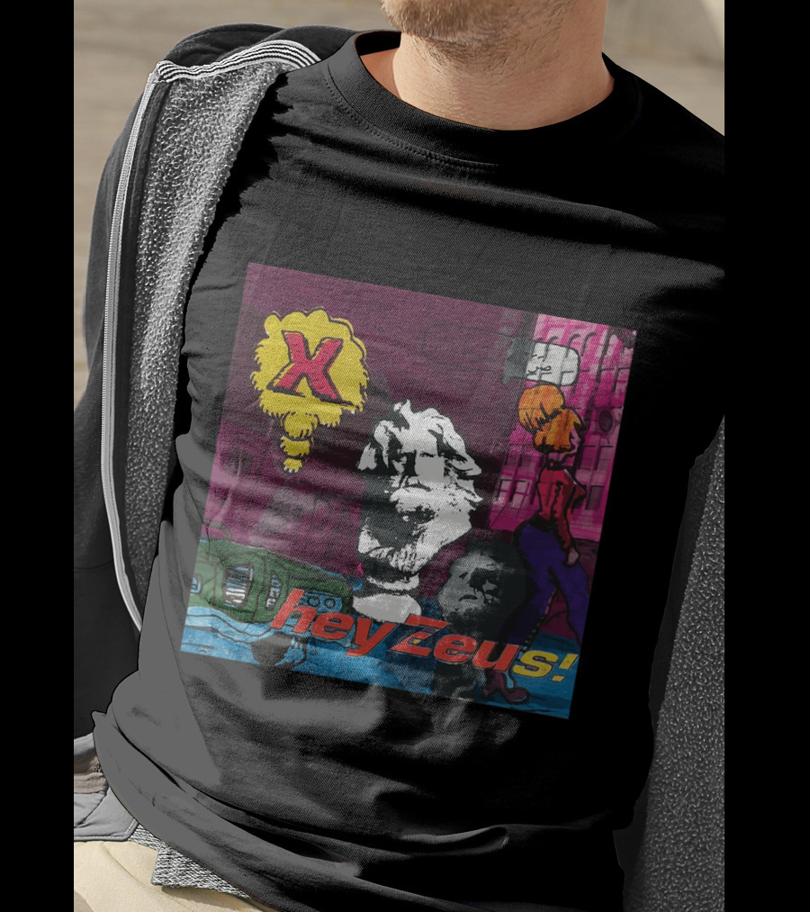 X Hey Zeus Bust And Urban Pop Art Scene T-Shirt