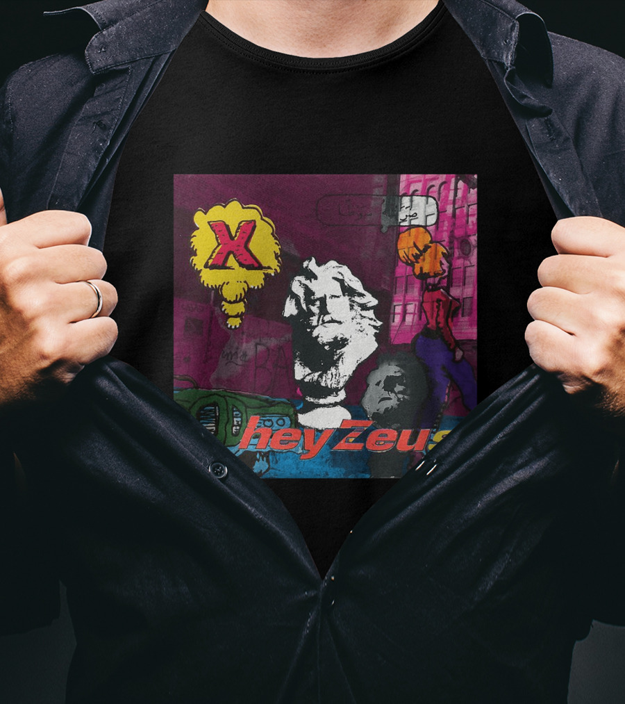 X Hey Zeus Bust And Urban Pop Art Scene T-Shirt