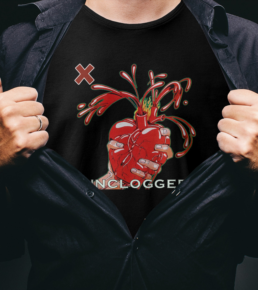 X 07 Unclogged Heart In Hand With Splashing Visuals T-Shirt
