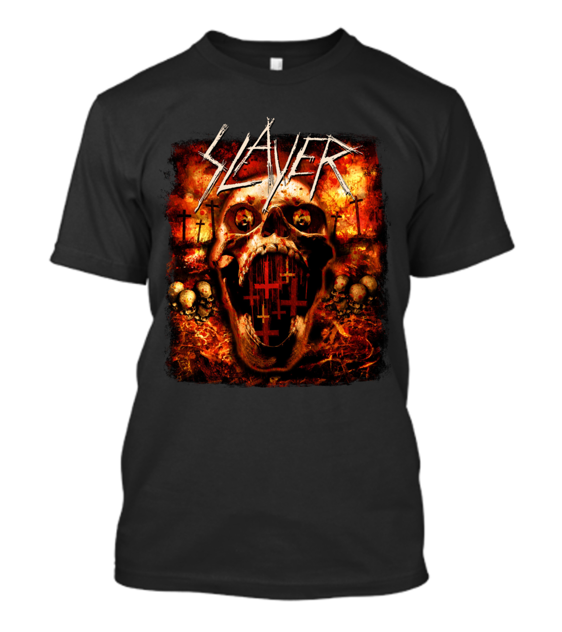 Slayer Skull Flames Crosses Metal Band Art T-Shirt