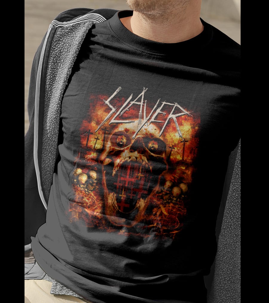 Slayer Skull Flames Crosses Metal Band Art T-Shirt
