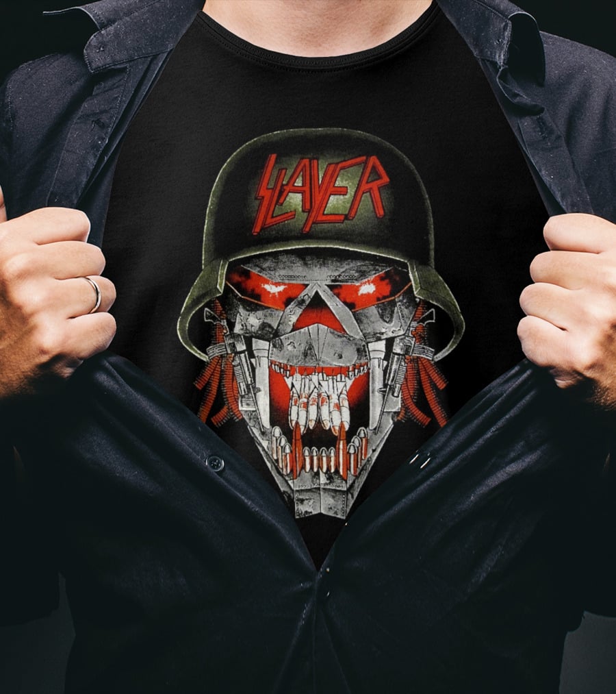 Slayer Skull Soldier Helmet Red Eyes T-Shirt