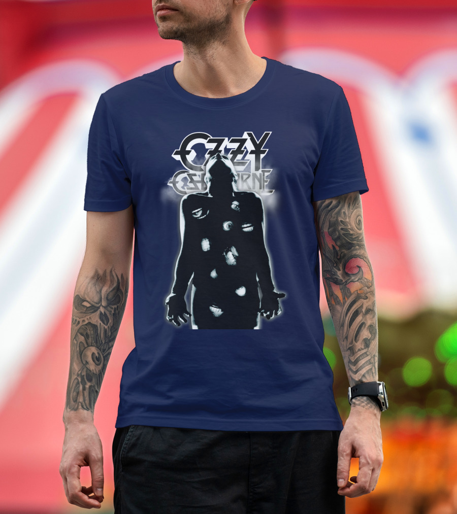Ozzy Osbourne Black Silhouette With Logos And Light Effects T-Shirt