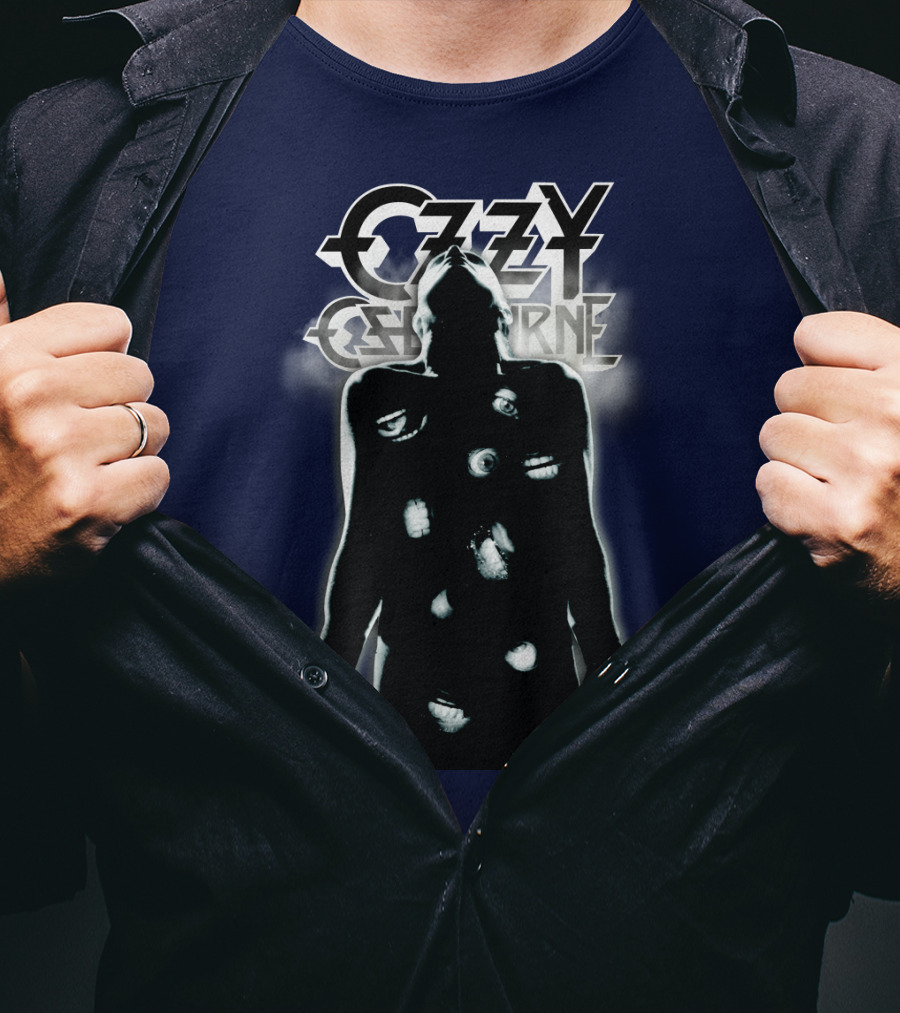 Ozzy Osbourne Black Silhouette With Logos And Light Effects T-Shirt