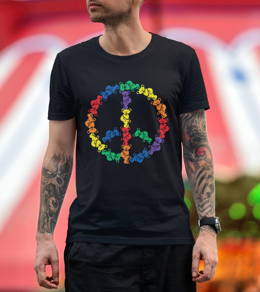 Grateful Dead Rainbow Dancing Bears Peace Sign T-Shirt