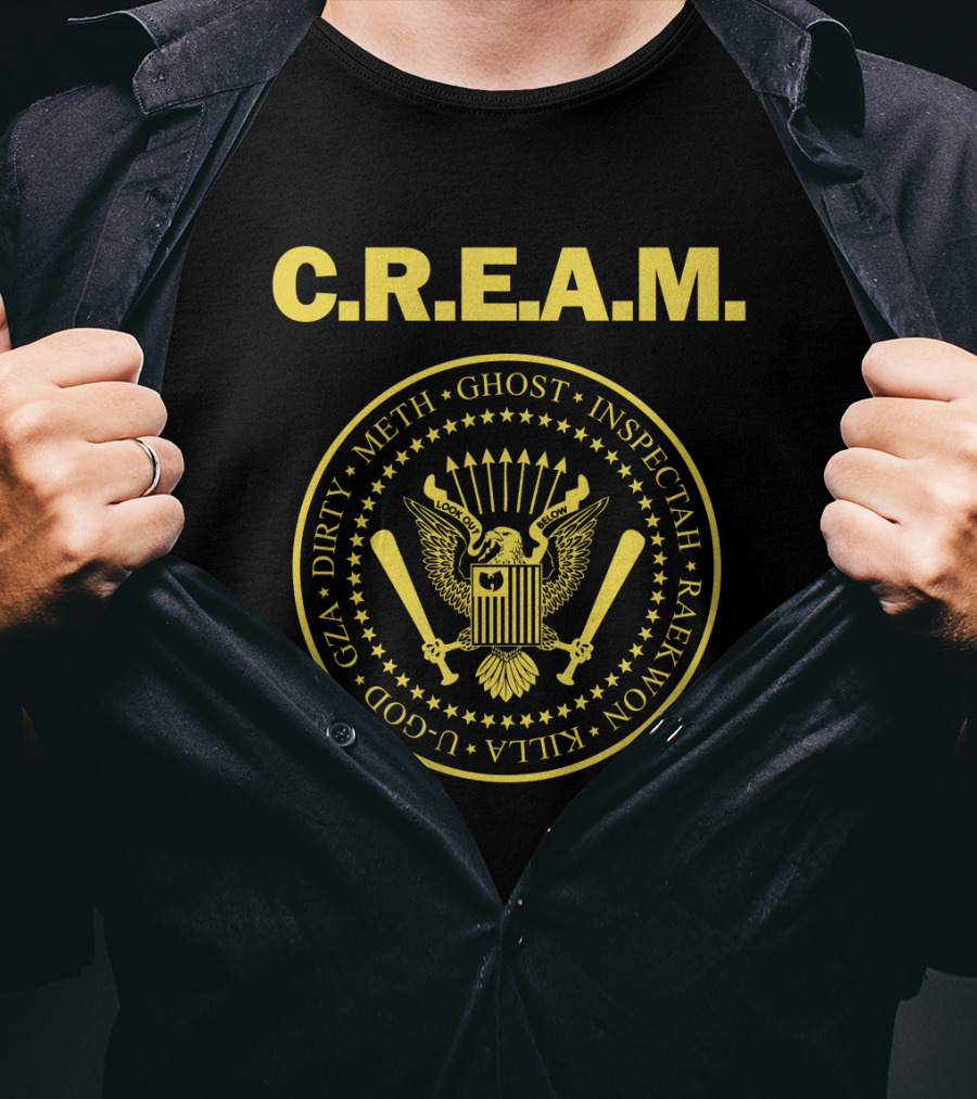 C.r.e.a.m. Wu-Tang Clan Emblem Featuring Ghost Inspectah Raekwon Killa U-God Gza Dirty Meth T-Shirt