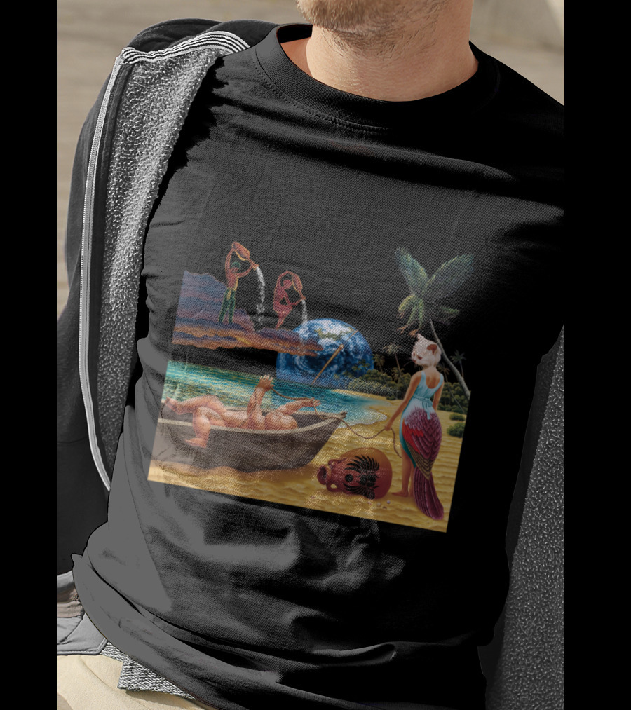 Surreal Tropical Scene With Mermaid And Earth T-Shirt