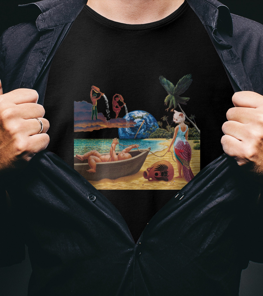 Surreal Tropical Scene With Mermaid And Earth T-Shirt