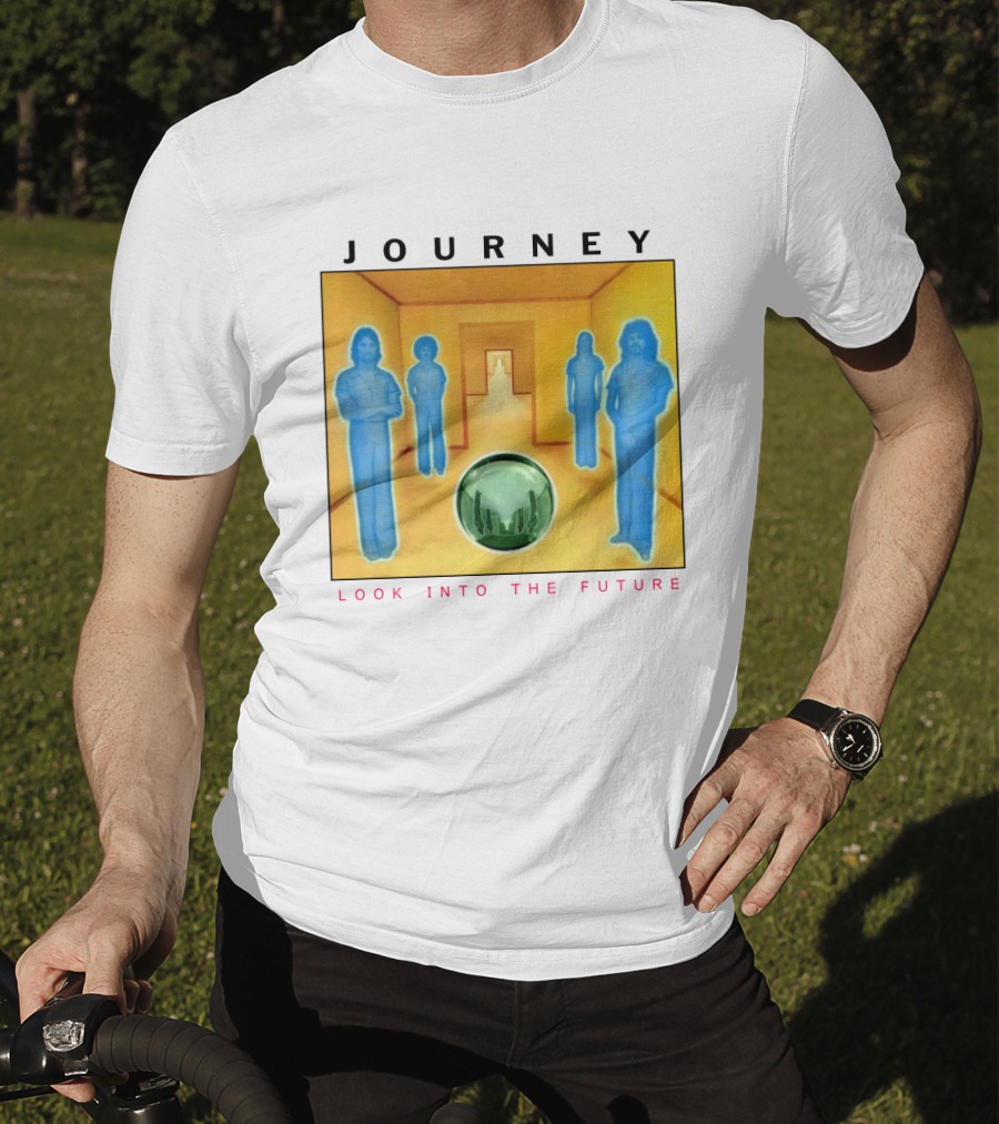 JOURNEY Look Into The Future Album Art With Blue Figures And Globe T-Shirt