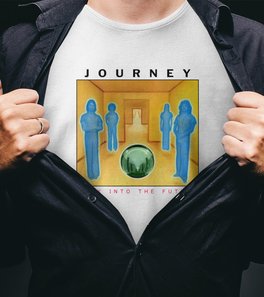 JOURNEY Look Into The Future Album Art With Blue Figures And Globe T-Shirt