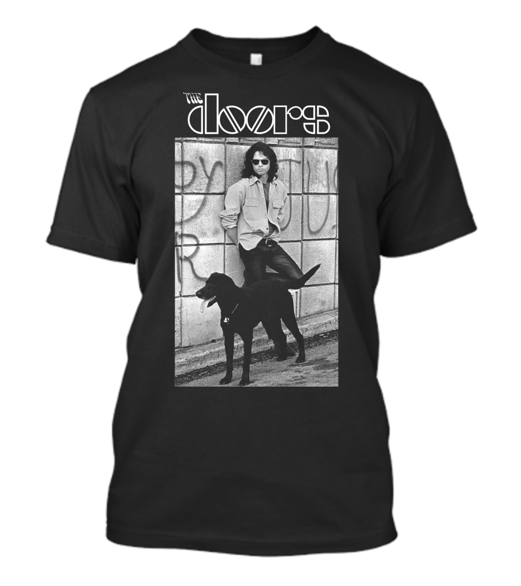 The Doors Jim Morrison Black And White Photo With Dog T-Shirt