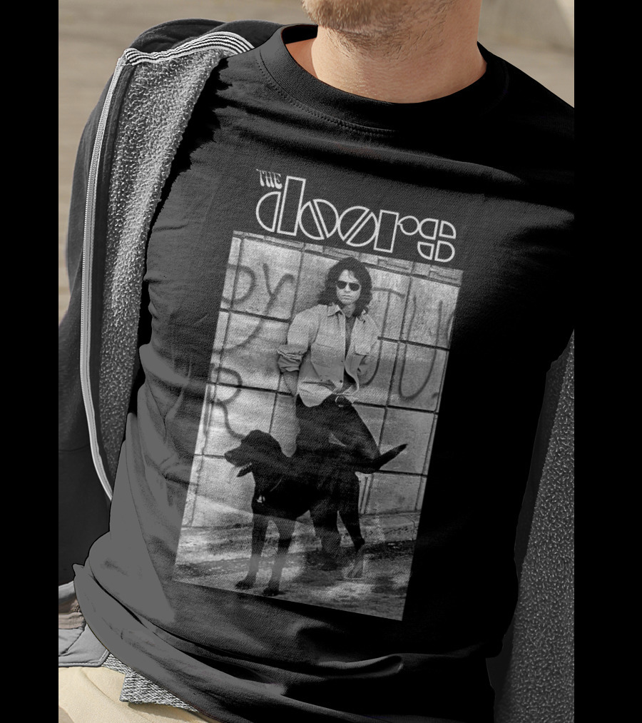 The Doors Jim Morrison Black And White Photo With Dog T-Shirt