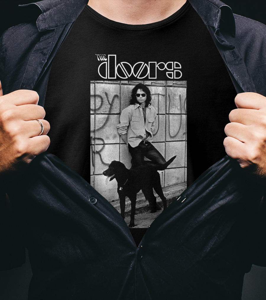 The Doors Jim Morrison Black And White Photo With Dog T-Shirt