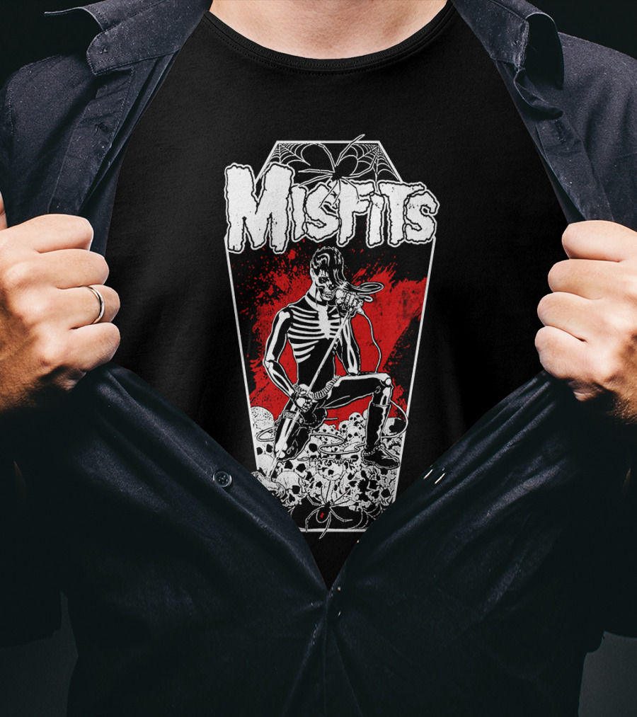Misfits Skeleton Coffin Rocker With Spiders And Skulls T-Shirt