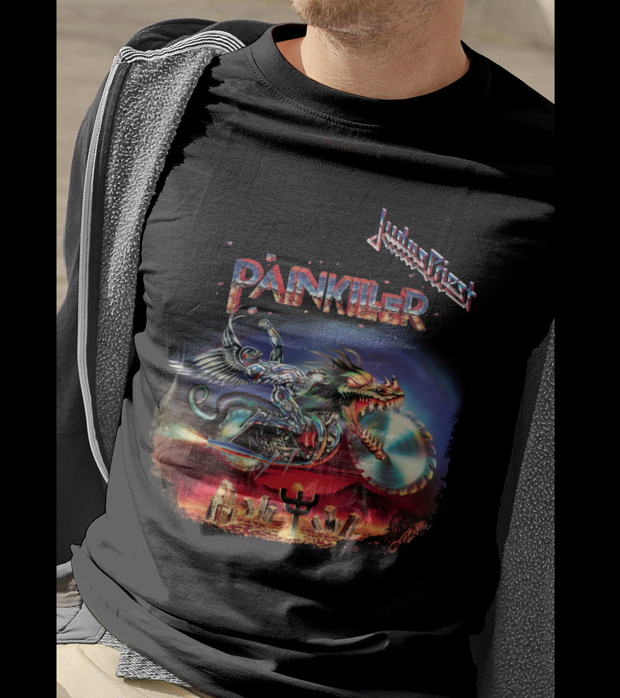 Judas Priest Painkiller Album Artwork Motorcycle And Winged Dragon T-Shirt
