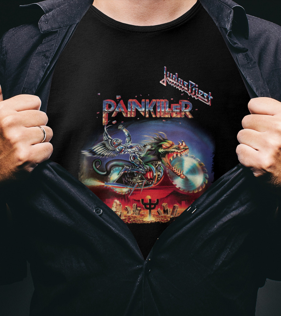 Judas Priest Painkiller Album Artwork Motorcycle And Winged Dragon T-Shirt